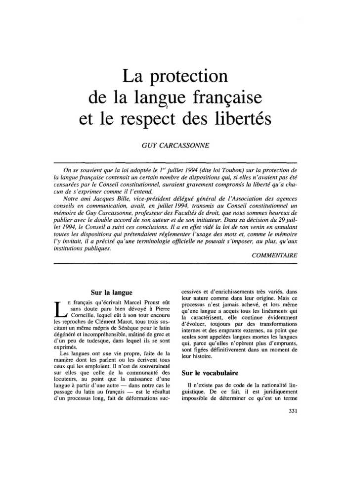La protection de la langue française et le respect des libertés
 – page 1