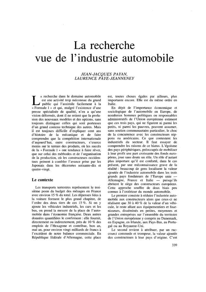 La recherche vue de l’industrie automobile
 – page 1