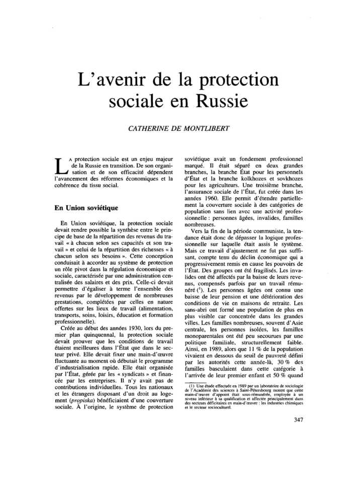 L’avenir de la protection sociale en Russie
 – page 1