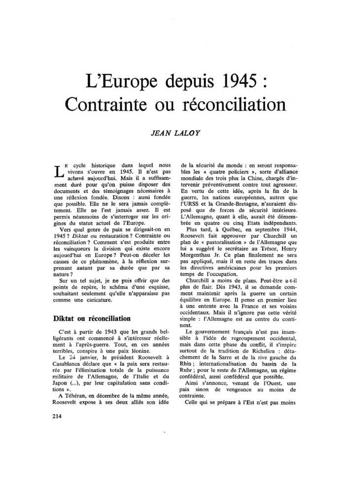 L’Europe depuis 1945 : Contrainte ou réconciliation
 – page 1