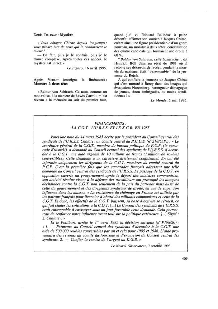 FINANCEMENTS : LA C.G.T., L&rsquo;U.R.S.S. ET LE K.G.B. EN 1985
 – page 1