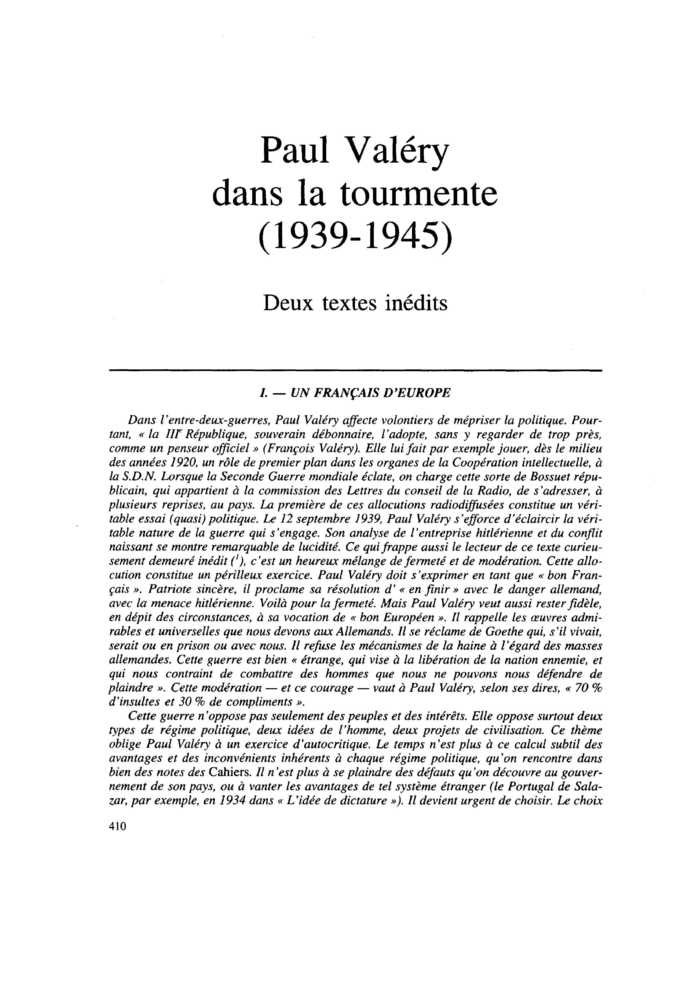 I. UN FRANÇAIS D’EUROPE
 – page 1