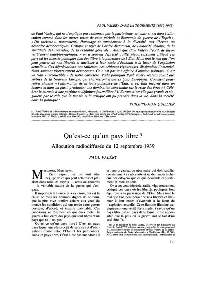 Qu’est-ce qu’un pays libre? Allocution radiodiffusée du 12 septembre 1939
 – page 1