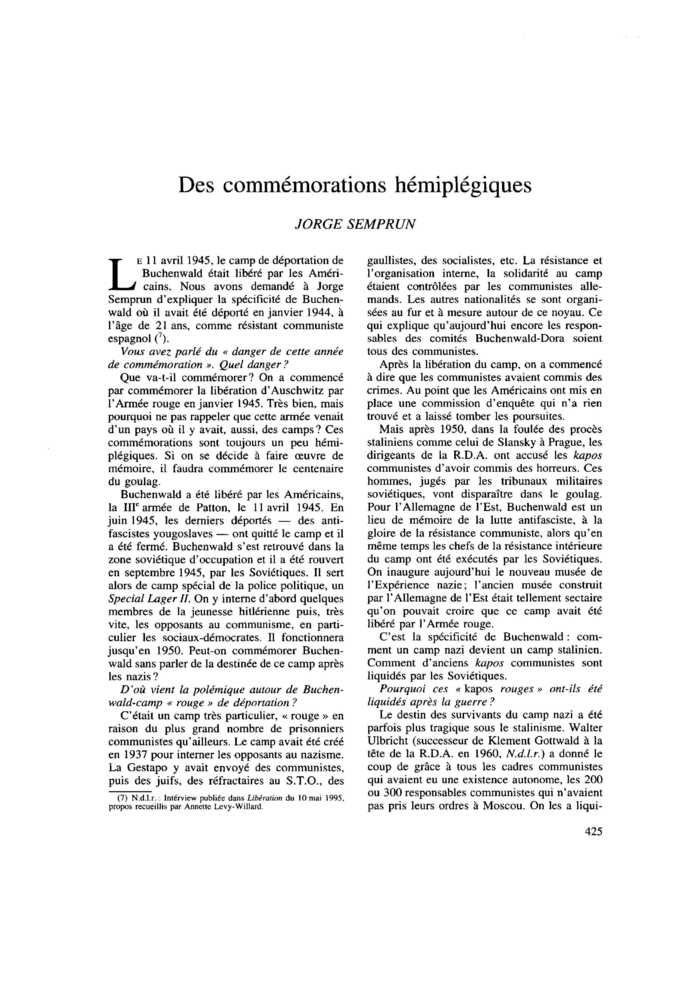 Des commémorations hémiplégiques
 – page 1