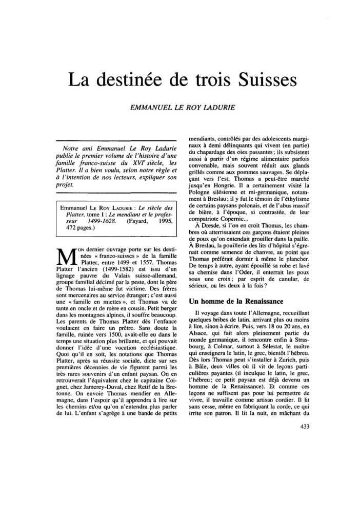 La destinée de trois Suisses
 – page 1