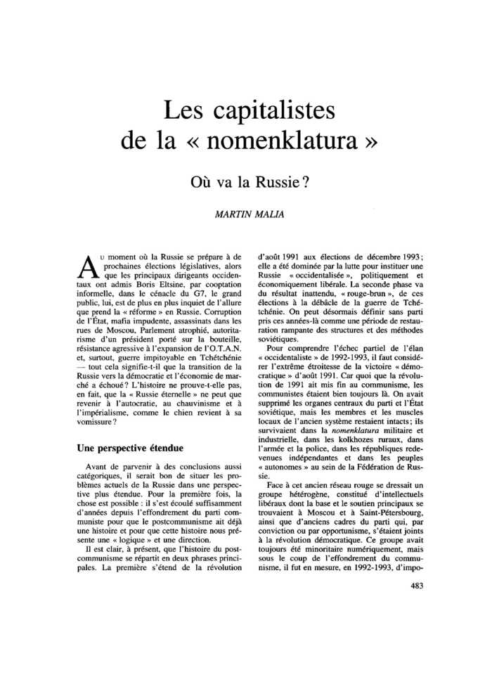 Les capitalistes de la « nomenklatura ». Où va la Russie ?
 – page 1