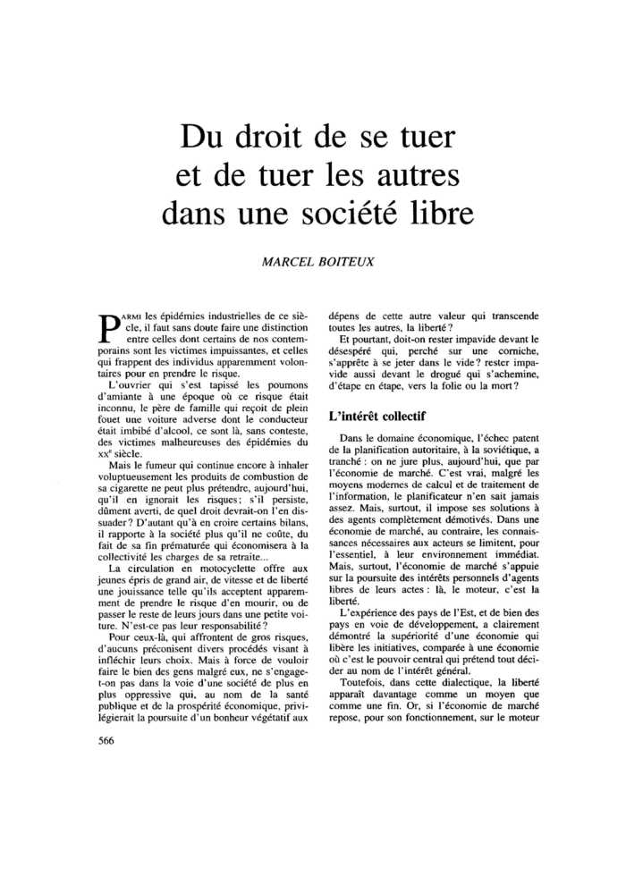 Du droit de se tuer et de tuer les autres dans une société libre
 – page 1