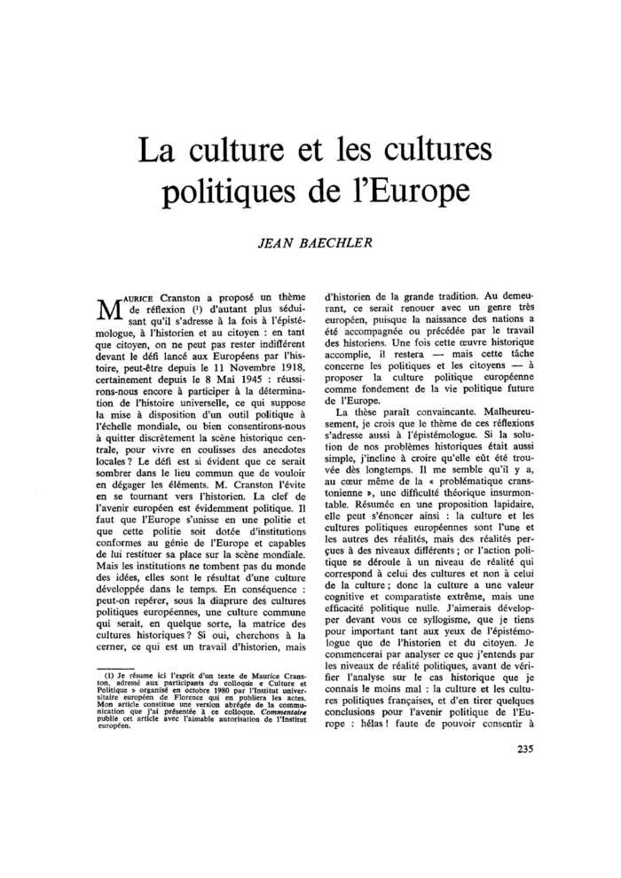 La culture et les cultures politiques de l’Europe
 – page 1