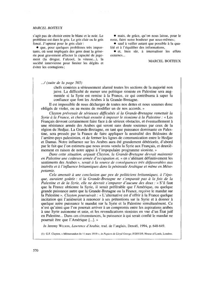 LE MEMORANDUM CLAYTON (1919). SUR LE MOYEN-ORIENT (suite)
 – page 1