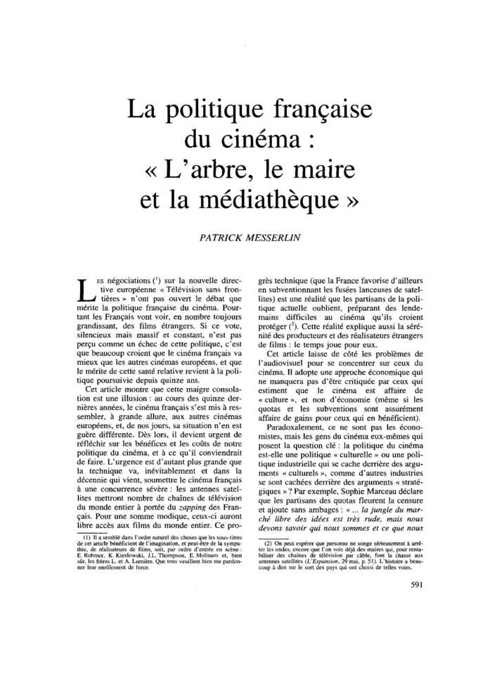 La politique française du cinéma : « L’arbre, le maire et la médiathèque »
 – page 1