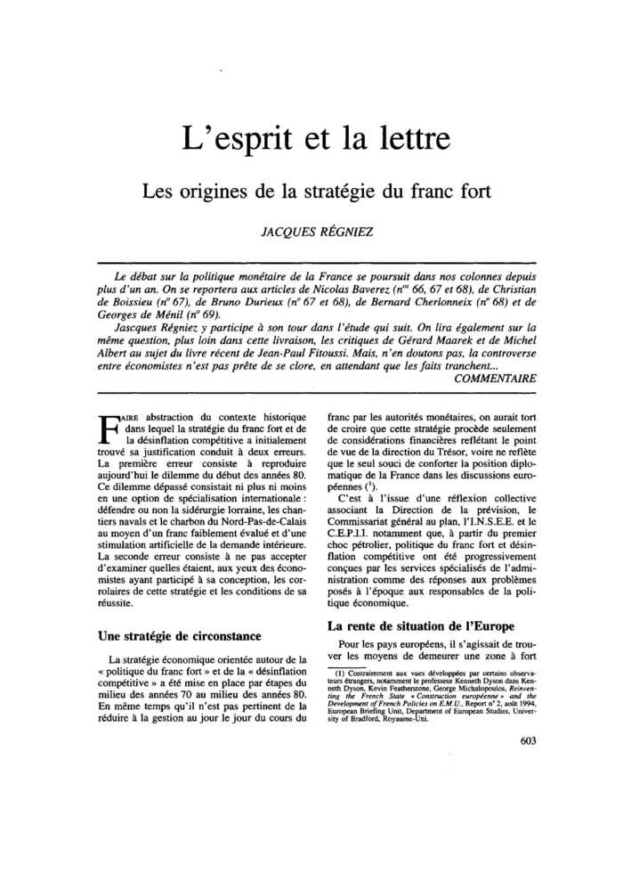 L’esprit et la lettre. Les origines de la stratégie du franc fort
 – page 1