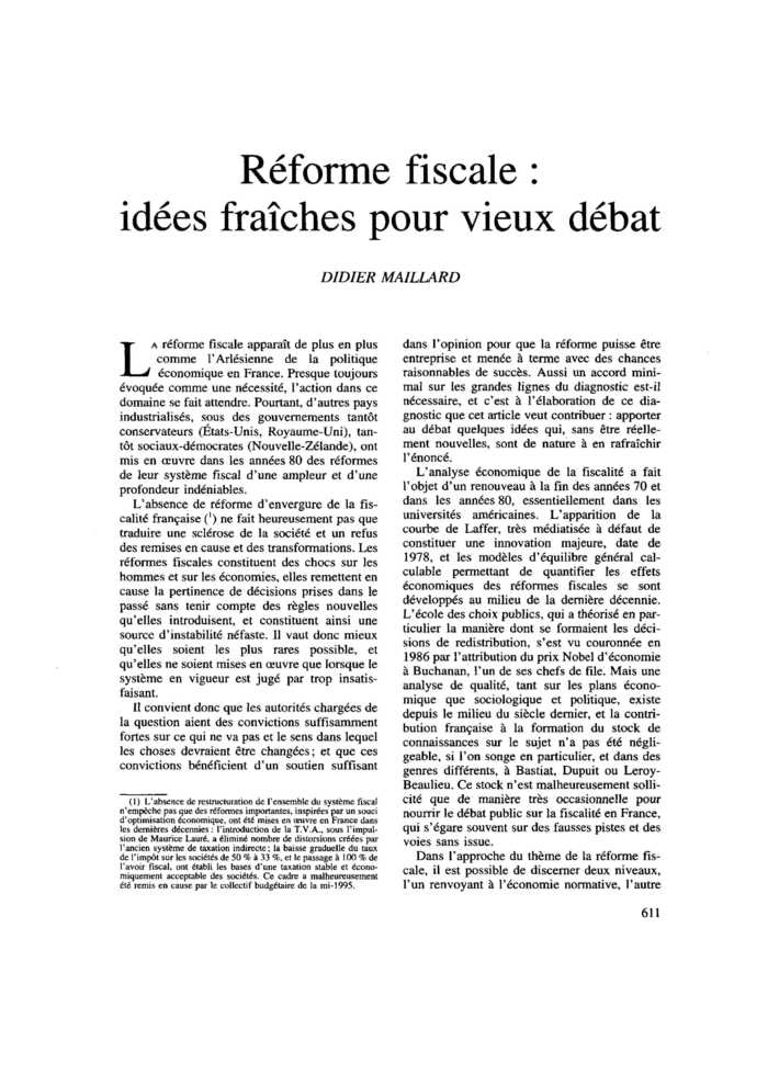 Réforme fiscale : idées fraîches pour vieux débat
 – page 1