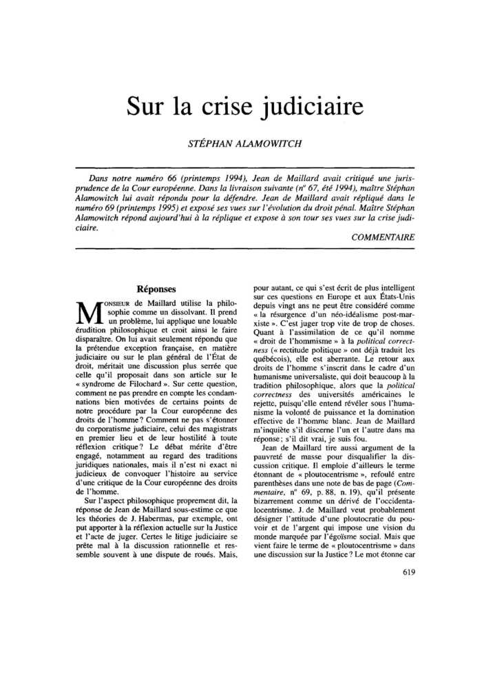 Sur la crise judiciaire
 – page 1