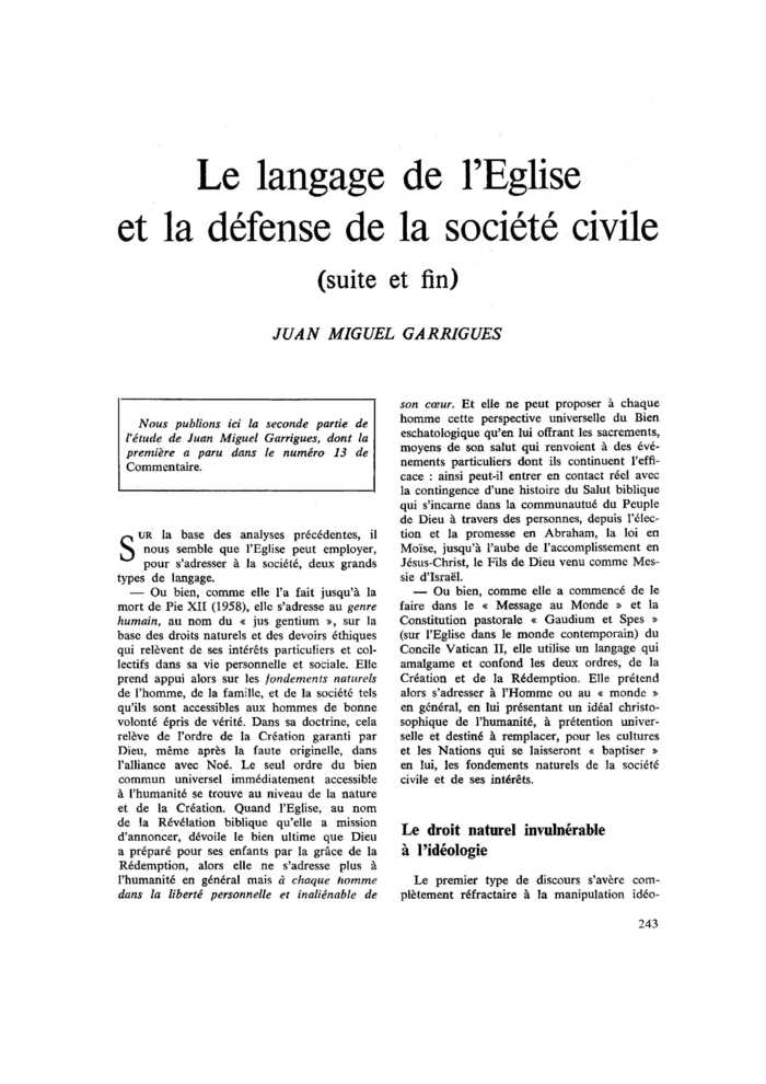 Le langage de l’Église et la défense de la société civile (suite et fin)
 – page 1