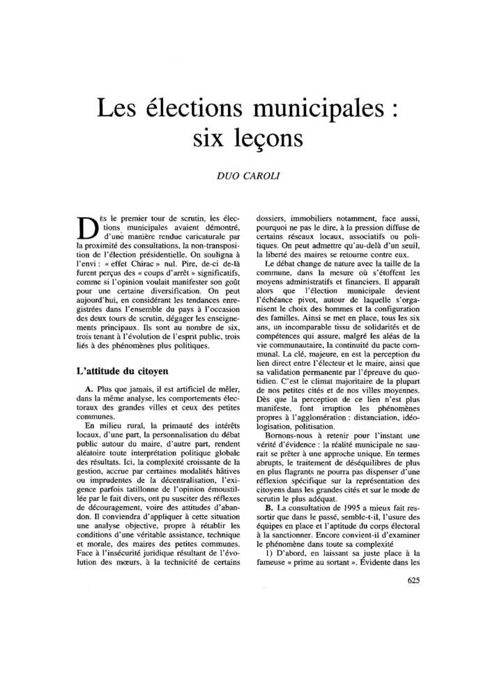Les élections municipales : six leçons
 – page 1