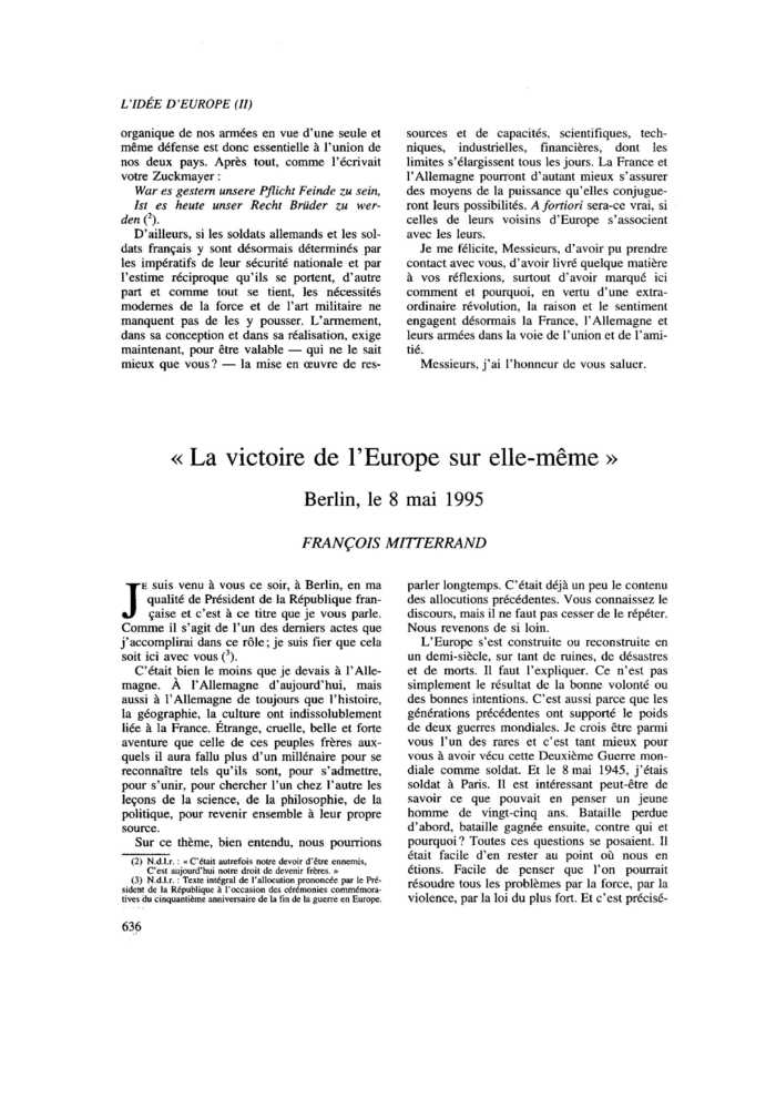 « La victoire de l’Europe sur elle-même ». Berlin, le 8 mai 1995
 – page 1