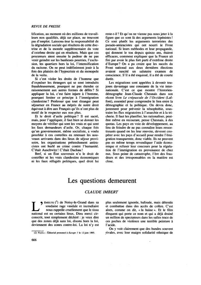 Les questions demeurent
 – page 1