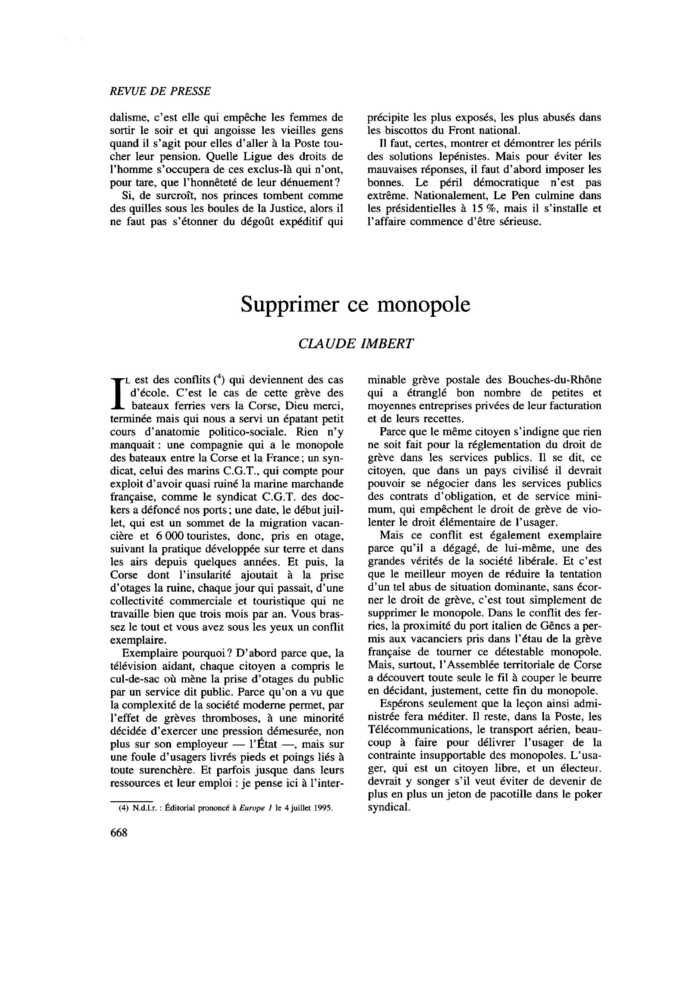 Supprimer ce monopole
 – page 1