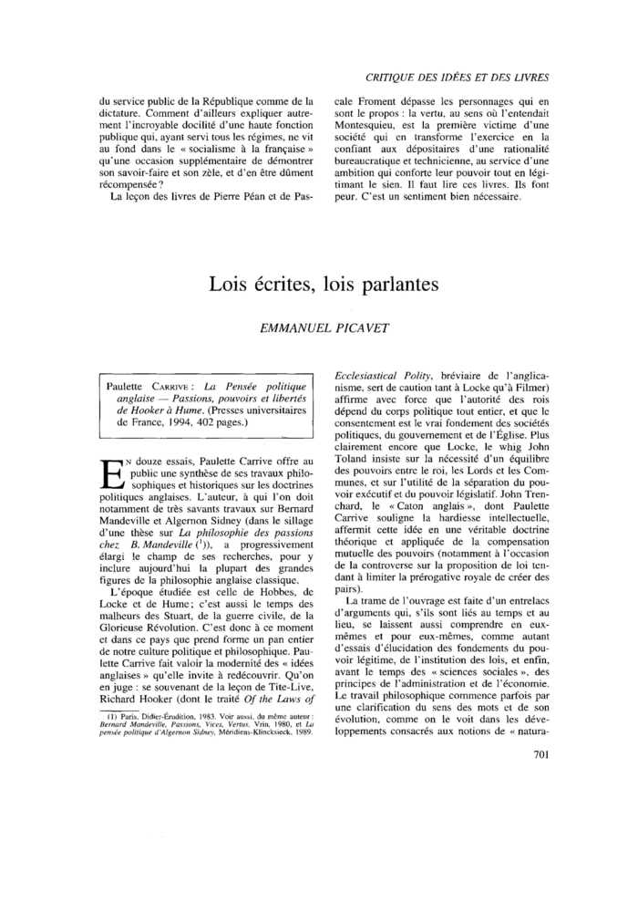 Lois écrites, lois parlantes
 – page 1