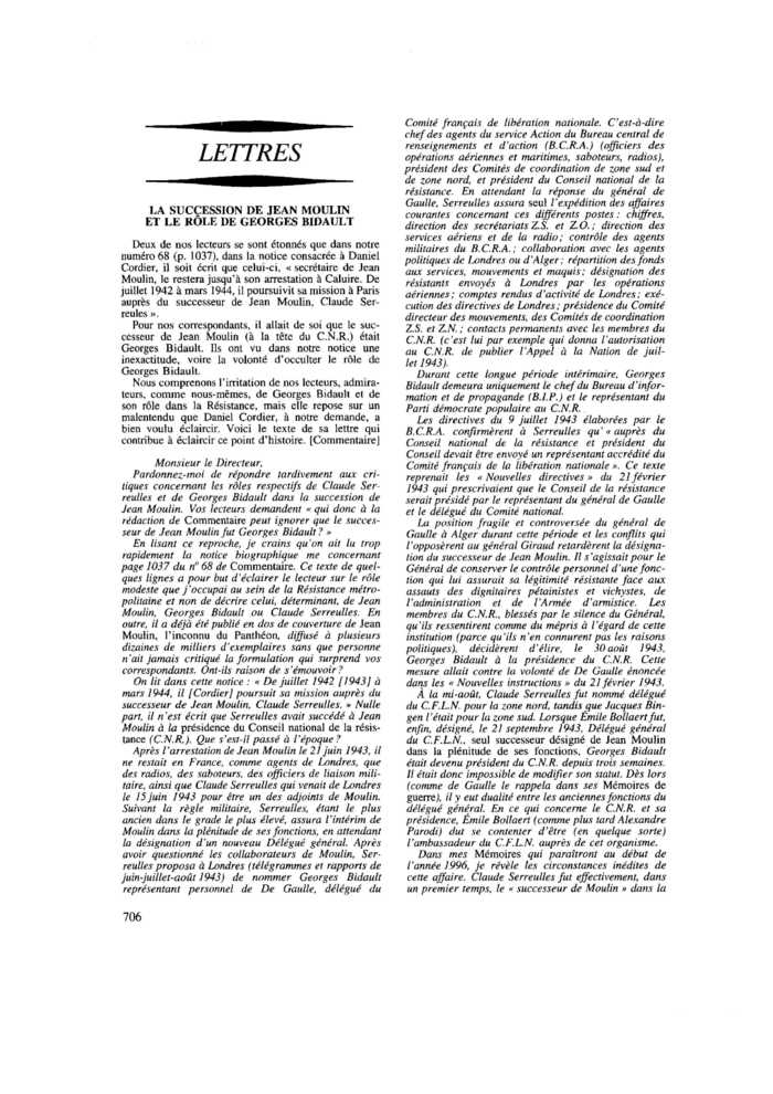 LA SUCCESSION DE JEAN MOULIN ET LE RÔLE DE GEORGES BIDAULT
 – page 1