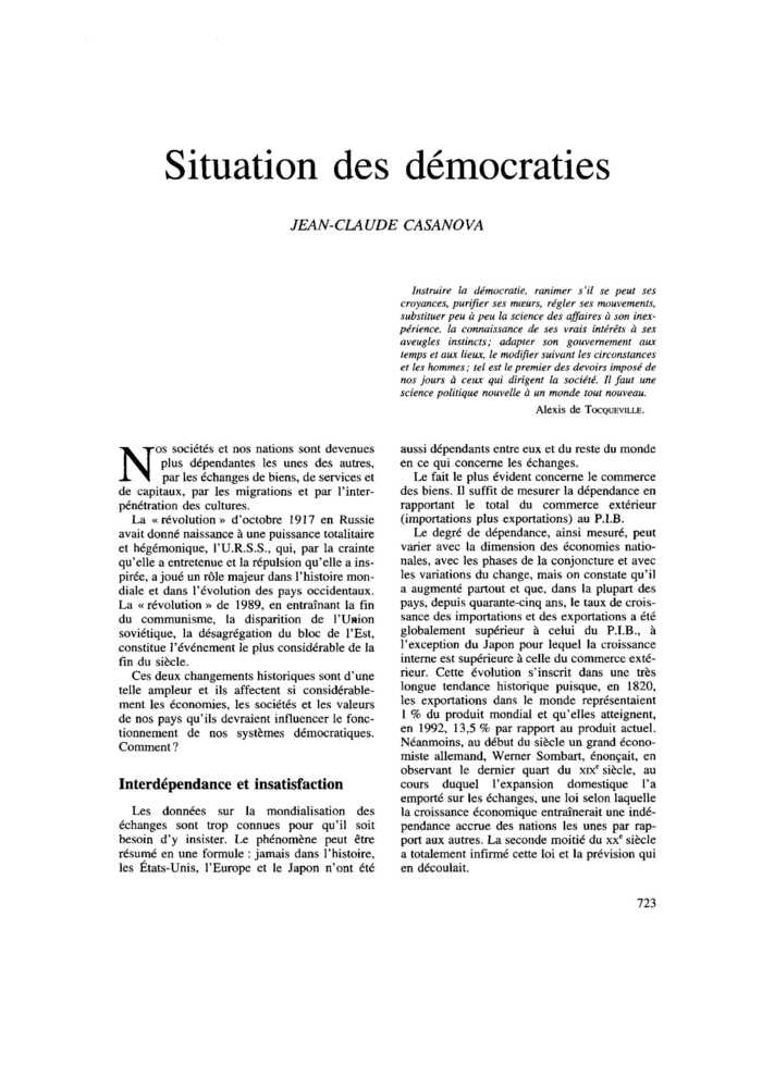 Situation des démocraties
 – page 1
