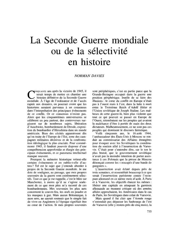 La Seconde Guerre mondiale ou de la sélectivité en histoire
 – page 1