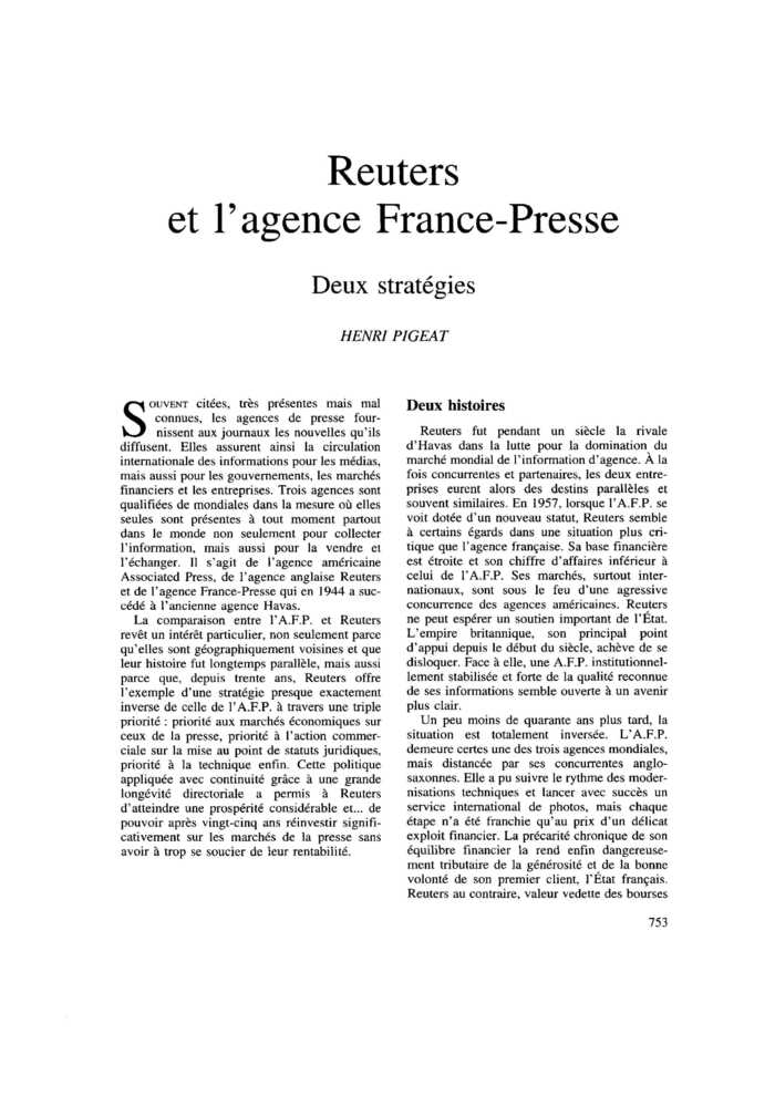 Reuters et l’agence France-Presse. Deux stratégies
 – page 1