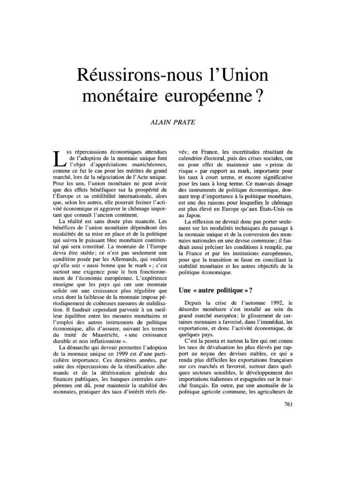 Réussirons-nous l’Union monétaire européenne ?
 – page 1