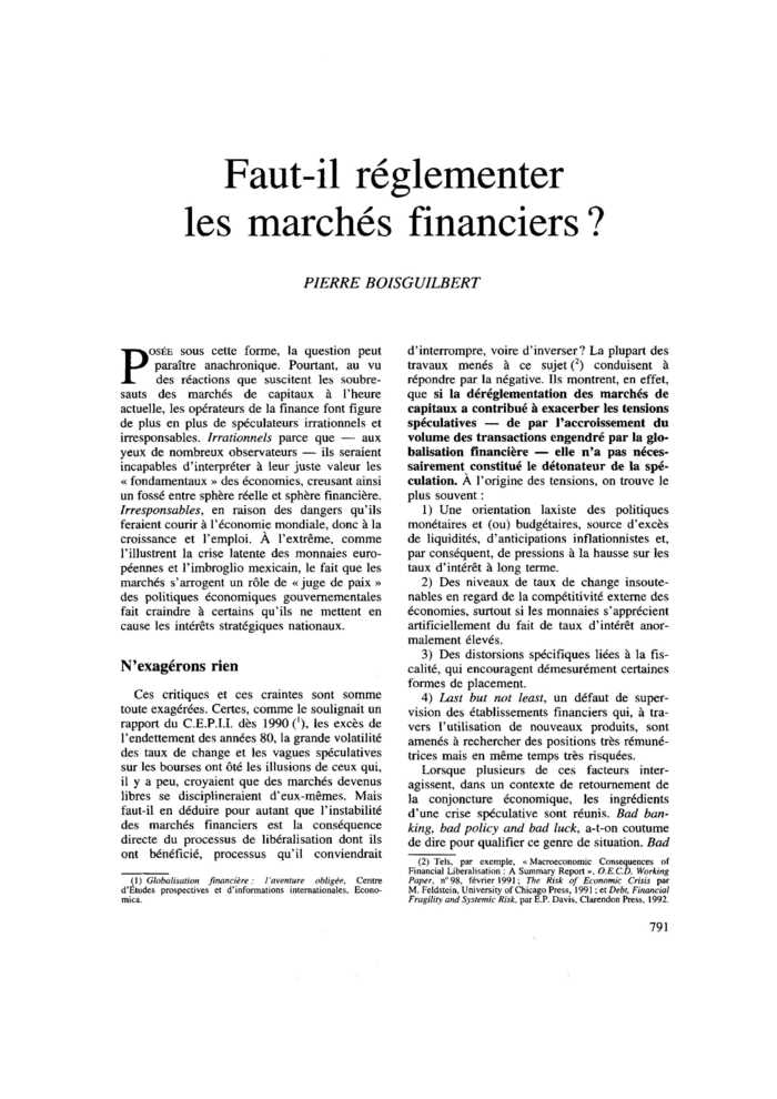 Faut-il réglementer les marchés financiers ?
 – page 1
