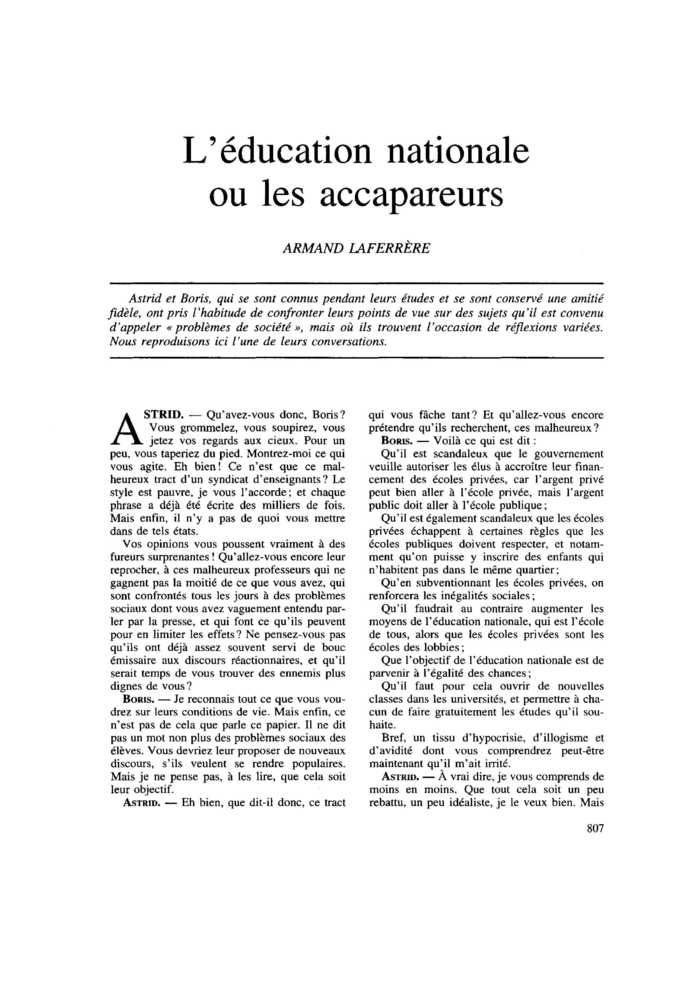 L’éducation nationale ou les accapareurs
 – page 1