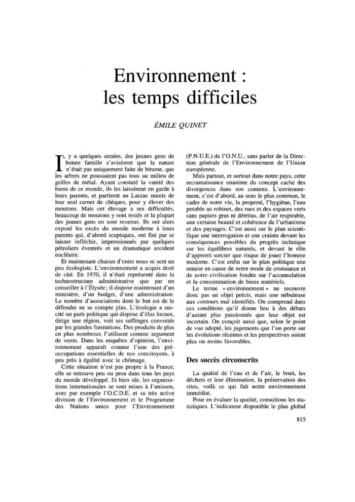 Environnement : les temps difficiles
 – page 1