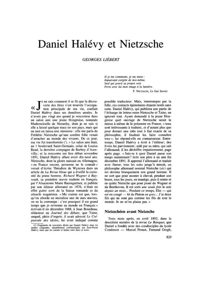 Daniel Halévy et Nietzsche
 – page 1