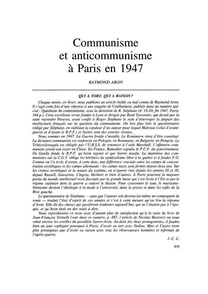Communisme et anticommunisme à Paris en 1947. Qui a tort, qui a raison ?
 – page 1