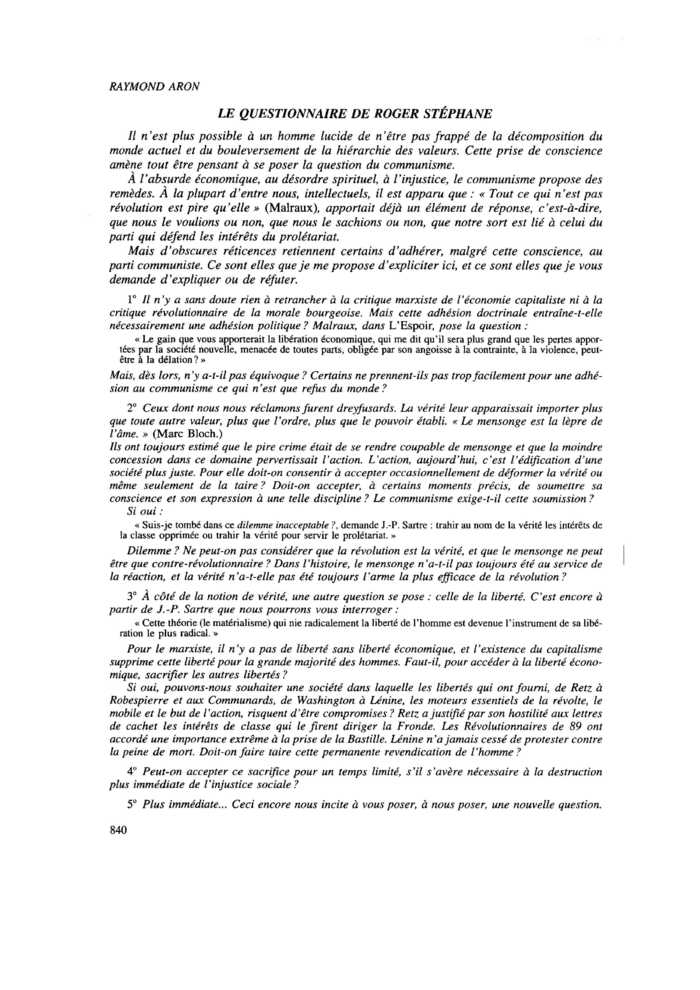 LE QUESTIONNAIRE DE ROGER STÉPHANE
 – page 1