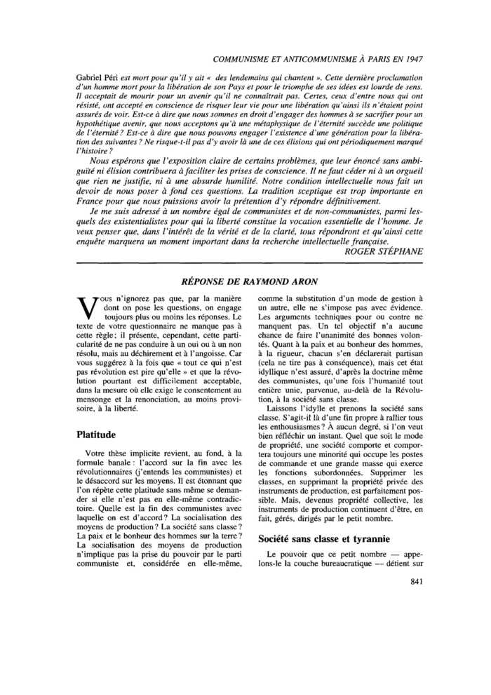 Réponse de Raymond Aron
 – page 1