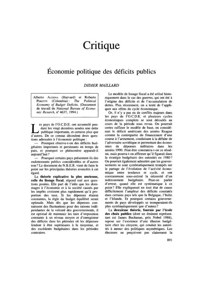 Économie politique des déficits publics
 – page 1