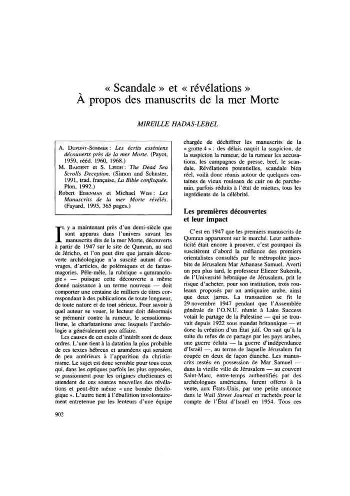 « Scandale » et « révélations ». À propos des manuscrits de la mer Morte
 – page 1