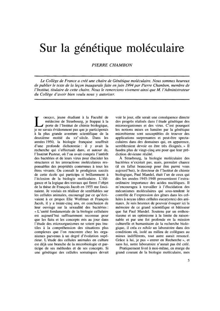 Sur la génétique moléculaire
 – page 1