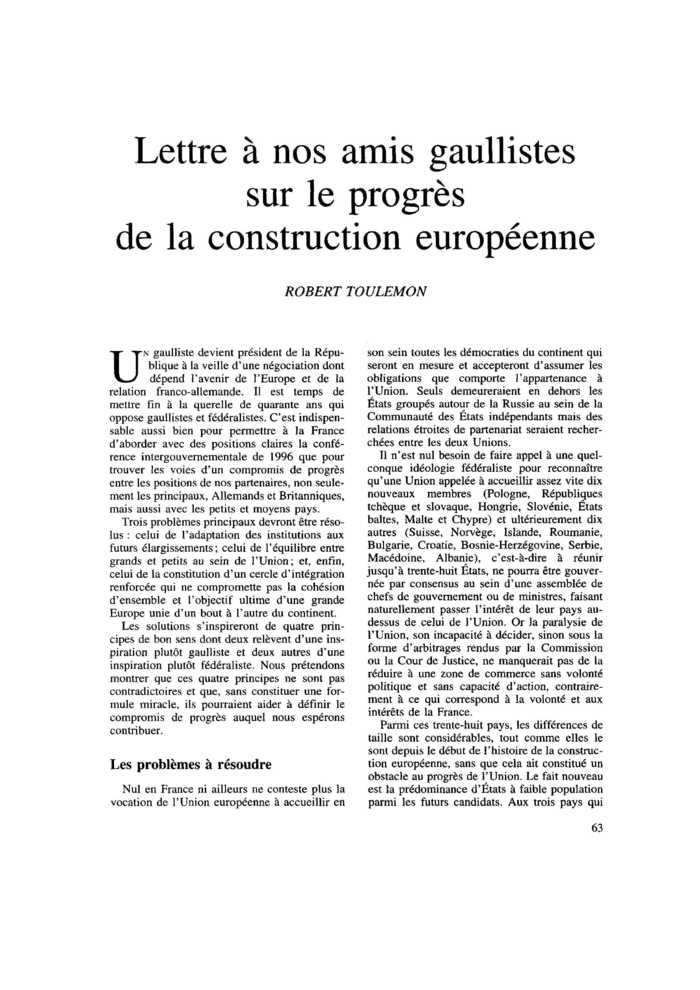 Lettre à nos amis gaullistes sur le progrès de la construction européenne
 – page 1