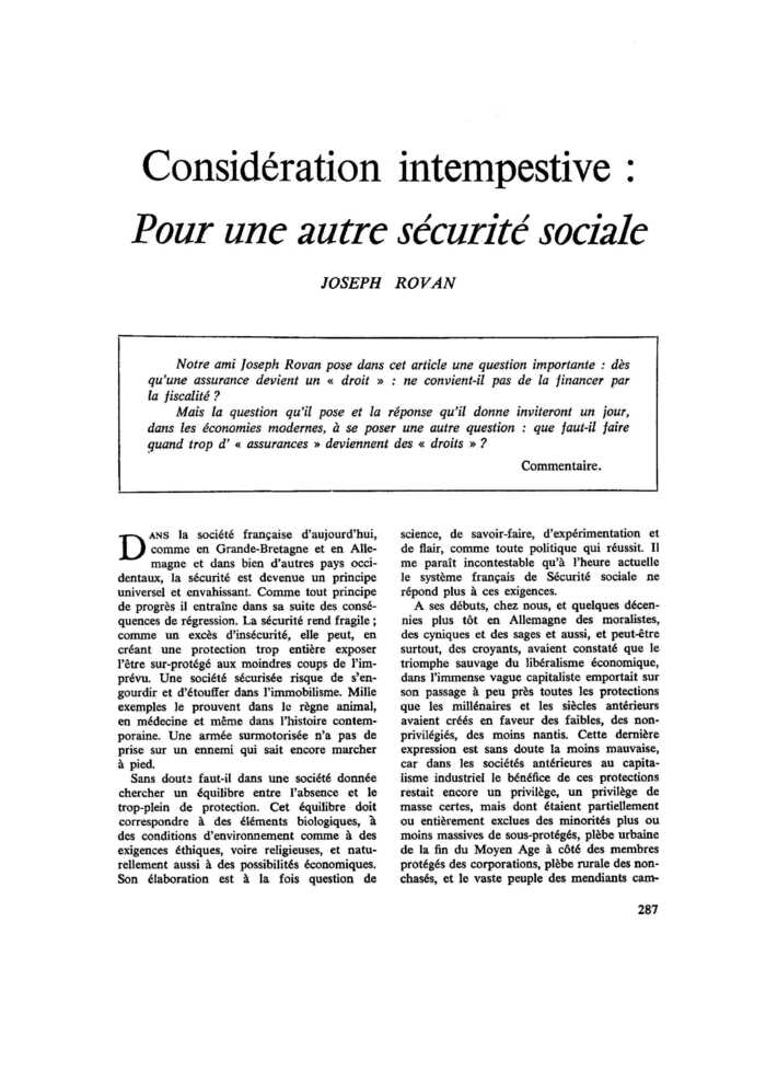 Considération intempestive : Pour une autre sécurité sociale
 – page 1