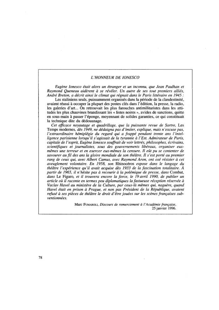L’HONNEUR DE IONESCO
 – page 1
