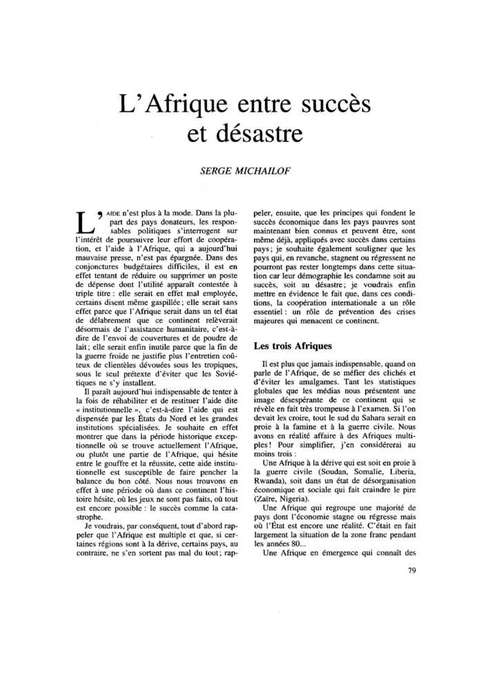 L’Afrique entre succès et désastre
 – page 1