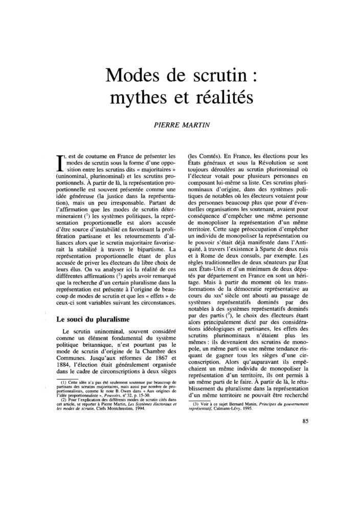 Modes de scrutin : mythes et réalités
 – page 1