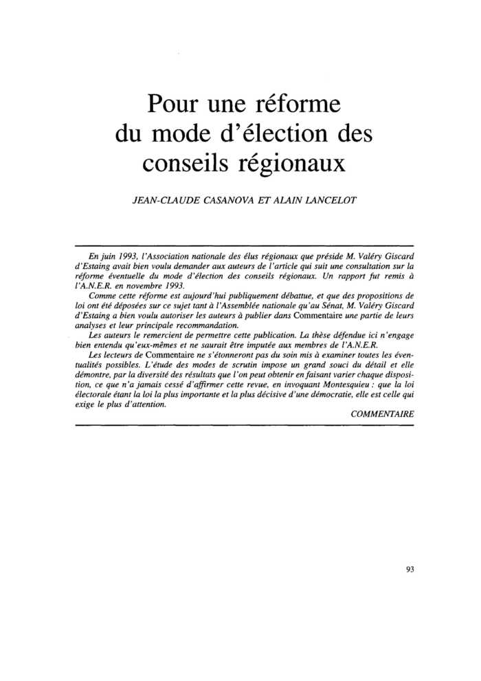 Pour une réforme du mode d’élection des conseils régionaux
 – page 1