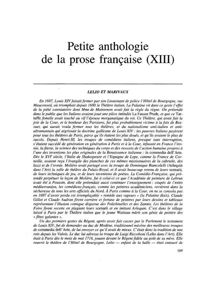 LELIO ET MARIVAUX. Caractères dont il faut faire usage
 – page 1