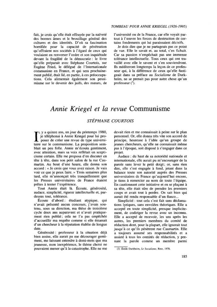 Annie Kriegel et la revue Communisme
 – page 1