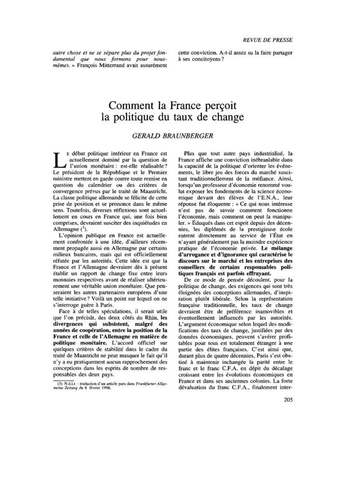 Comment la France perçoit la politique du taux de change
 – page 1