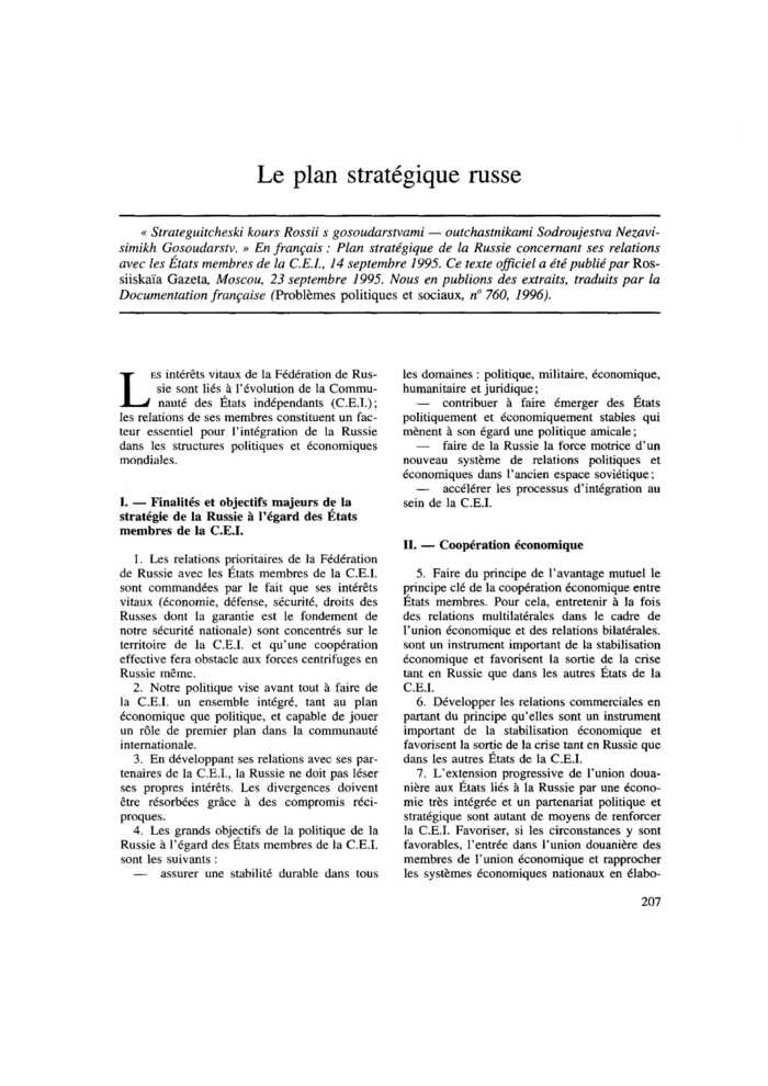 Le plan stratégique russe
 – page 1