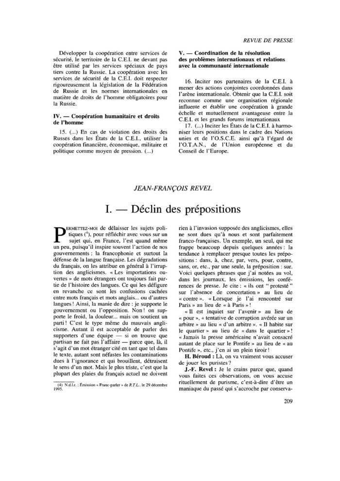 I. Déclin des prépositions
 – page 1