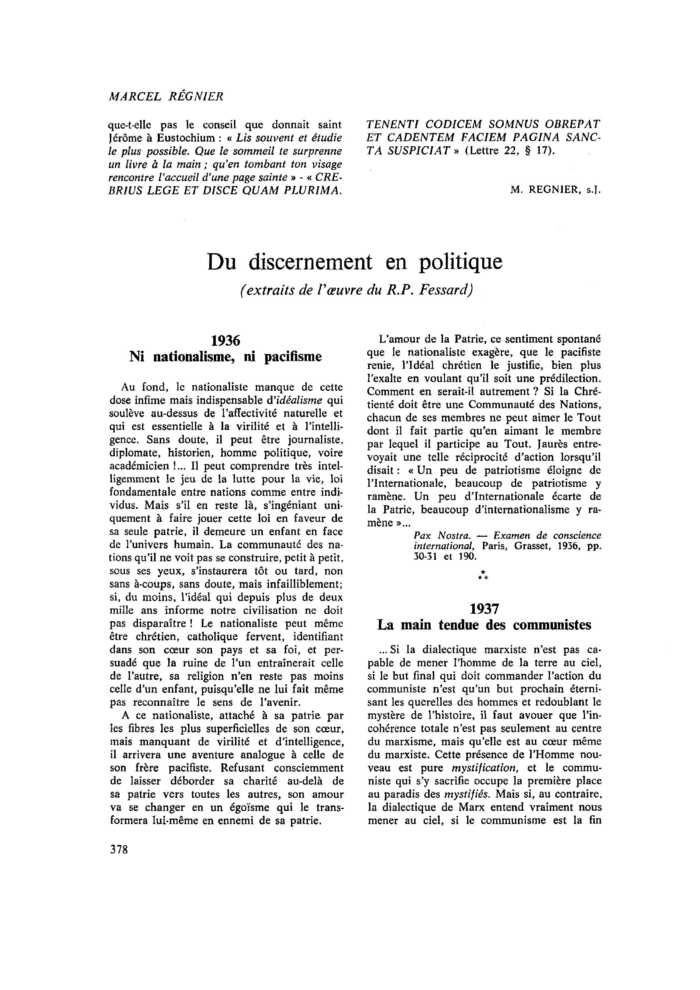Du discernement en politique
 – page 1